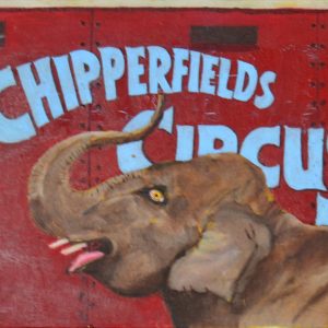 Chipperfield's Elephant and wagon original oil painting.