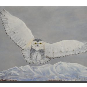 A snow owl flying across the tundra. 60" x 40"