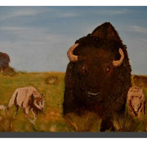 Bison & Wolves. Original oil painting 30" x 20" painted on canvas board.