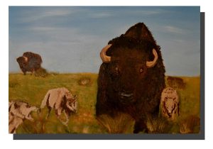 Bison & Wolves. 18" x 12"
